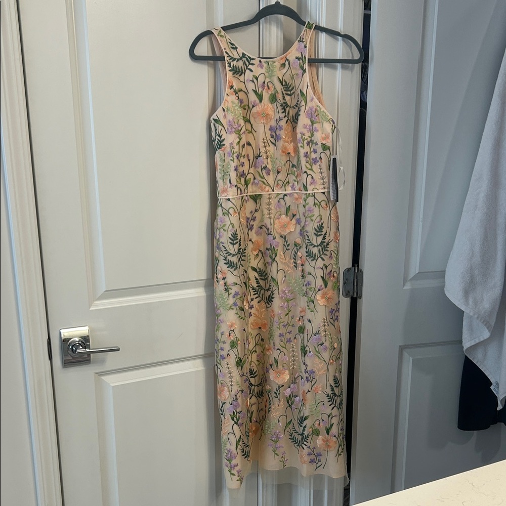 Maggot London. Sleeveless Floral Embroidered Midi Dress - Peach Pink Green